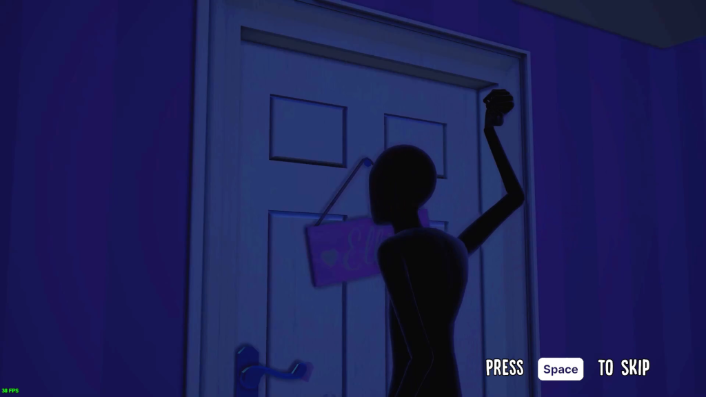 Cutscene akhir saat pemain gagal menghadang gerombolan mainan dan monster. Tampak monster bayangan menggedor pintu kamar.